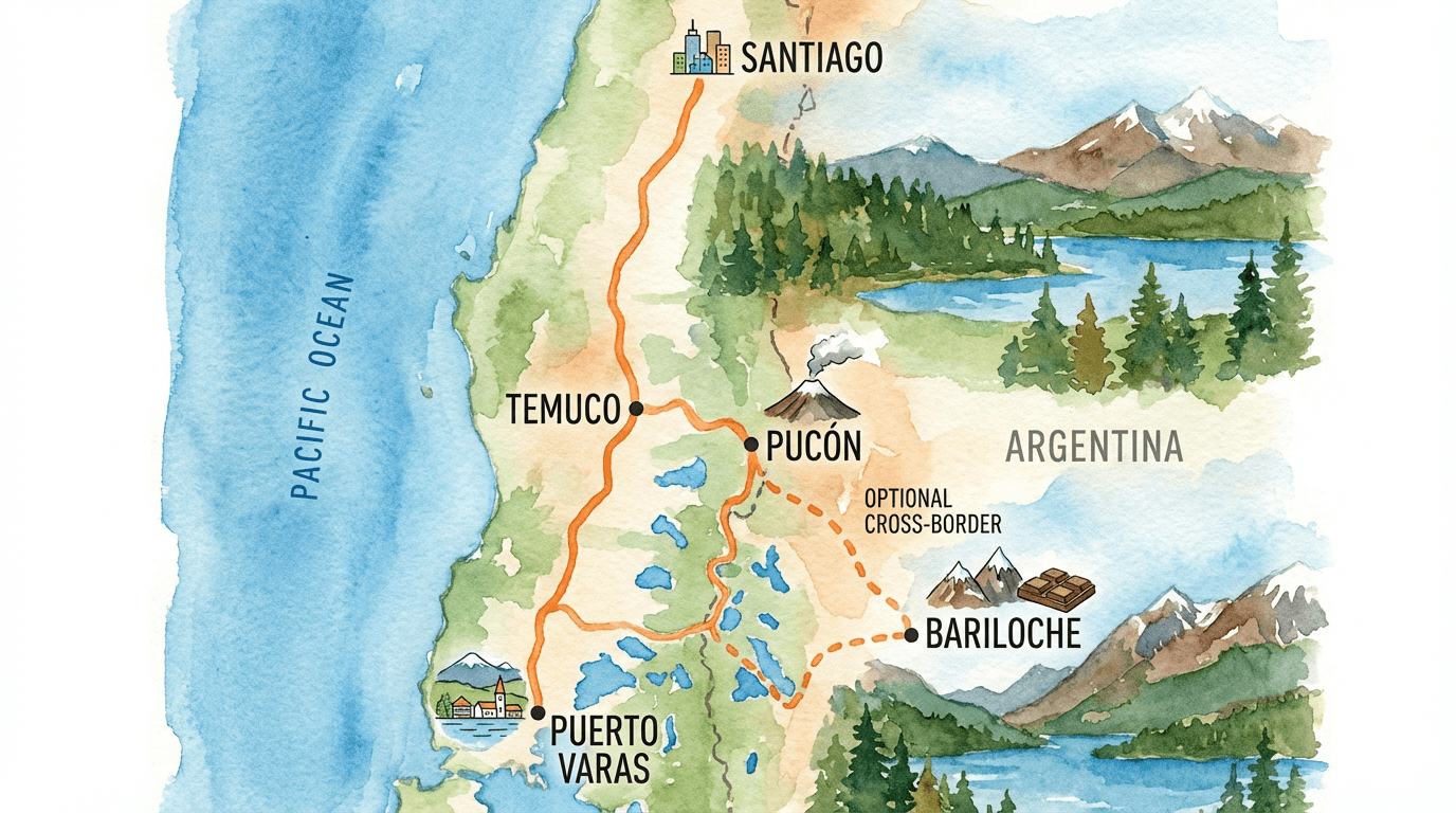 Map: Lakes, Volcanoes & Chiloé